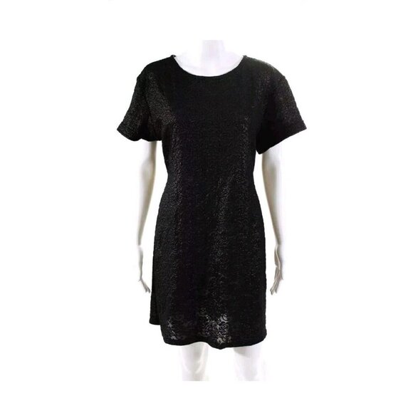 Elle Lauri Black Gold Metallic Dress Size Large Textured Floral Design SS - Picture 1 of 6